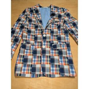 Izod Plaid Suit Blazer Jacket Size 12 Patchwork Madras Pattern 2 Button